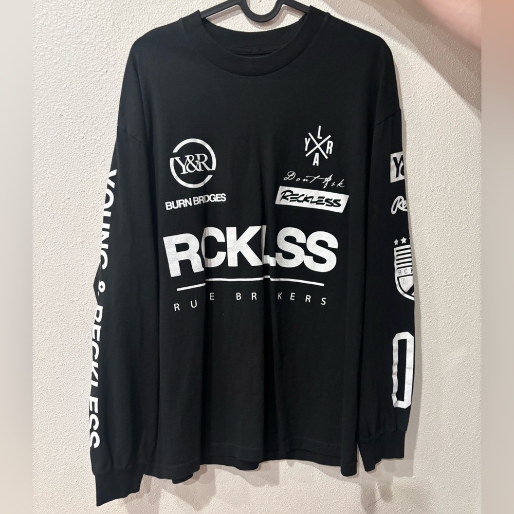 Young & Reckless Black and White Logo Long Sleeve Tee